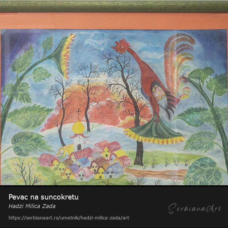 Pevac na suncokretu, Pastel/Papir, Hadzi Milica Zada
