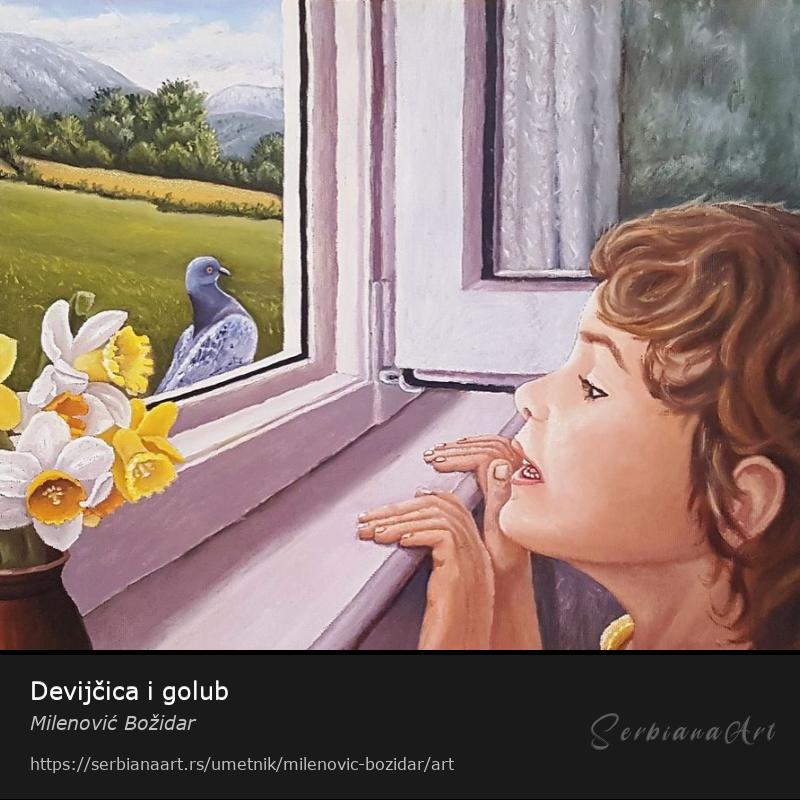 Devijčica i golub, Ulje/Platno, Milenović Božidar
