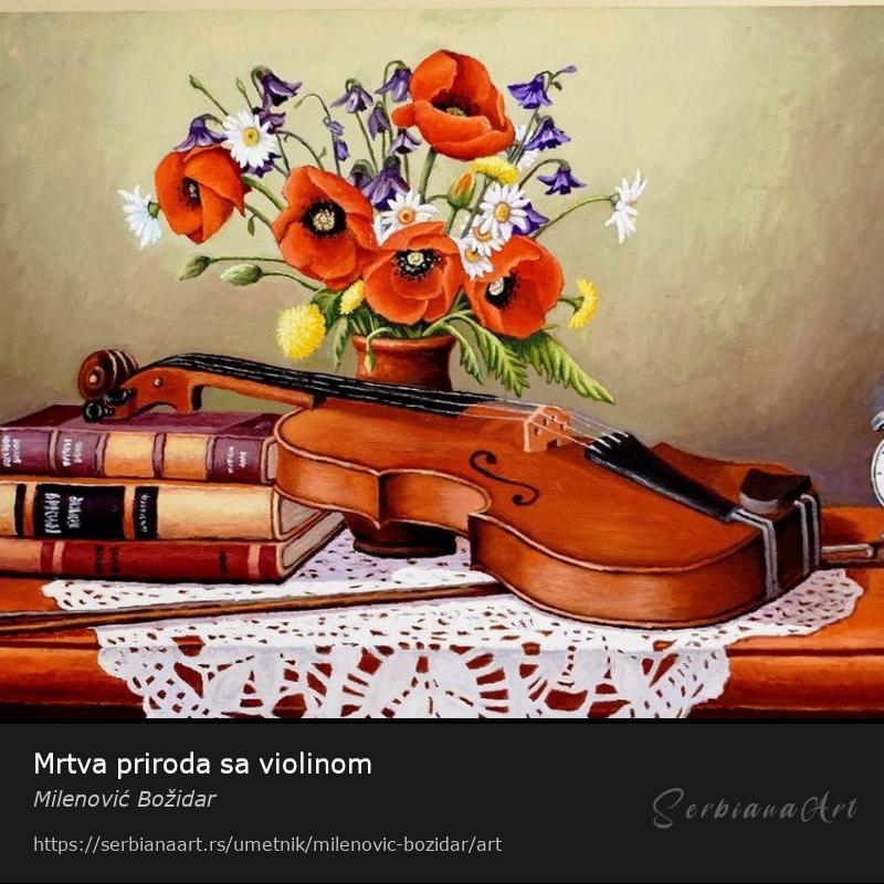 Mrtva priroda sa violinom, Ulje/Platno, Milenović Božidar