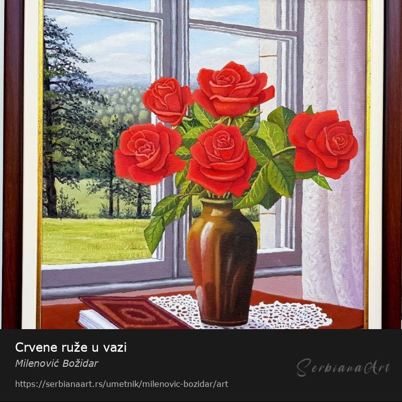 Crvene ruže u vazi, Ulje/Platno, Milenović Božidar