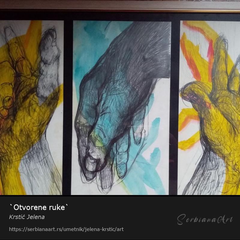 `Otvorene ruke`, Kombinovano/Papir, Krstić Jelena