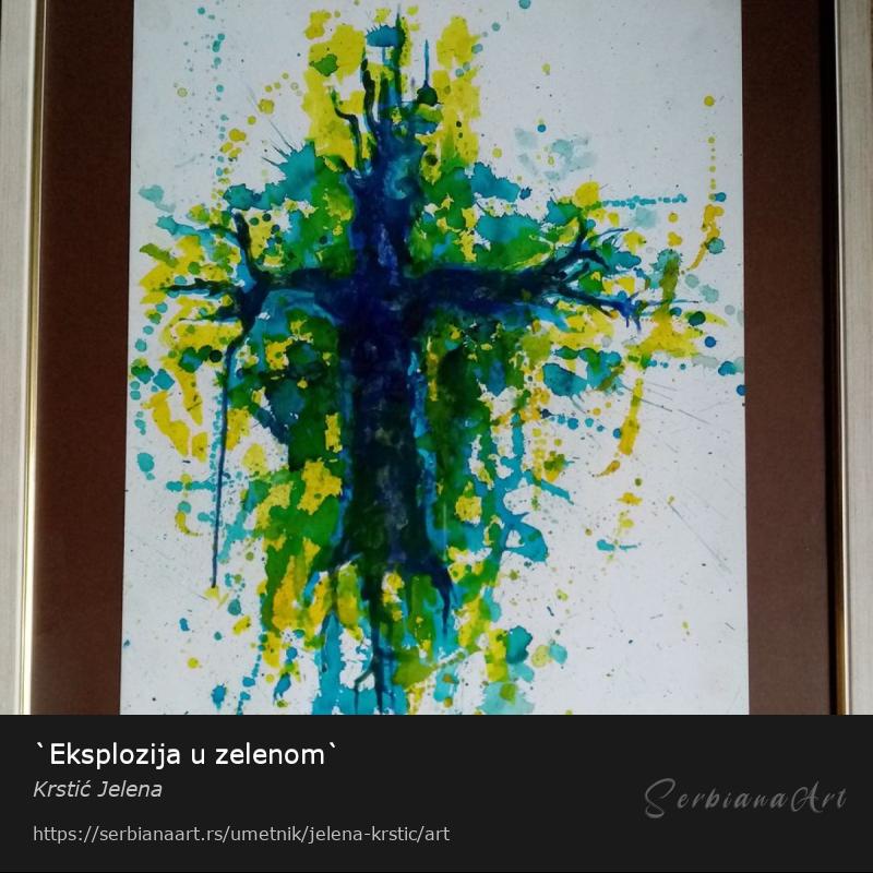 `Eksplozija u zelenom`, Akrilik/Papir, Krstić Jelena