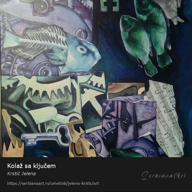 Kolaž sa ključem, Ulje/Platno, Krstić Jelena