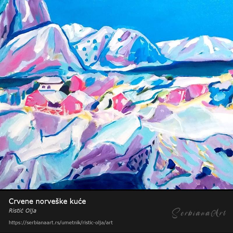 Crvene norveške kuće, Akrilik/Platno, Ristić Olja