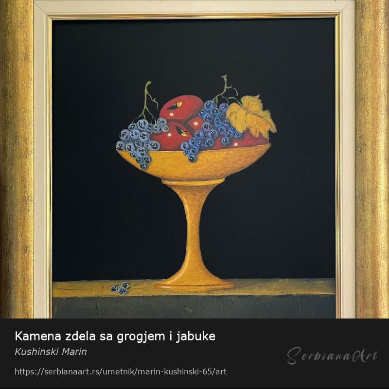 Kamena zdela sa grogjem i jabuke, Ulje/Platno, Kushinski Marin