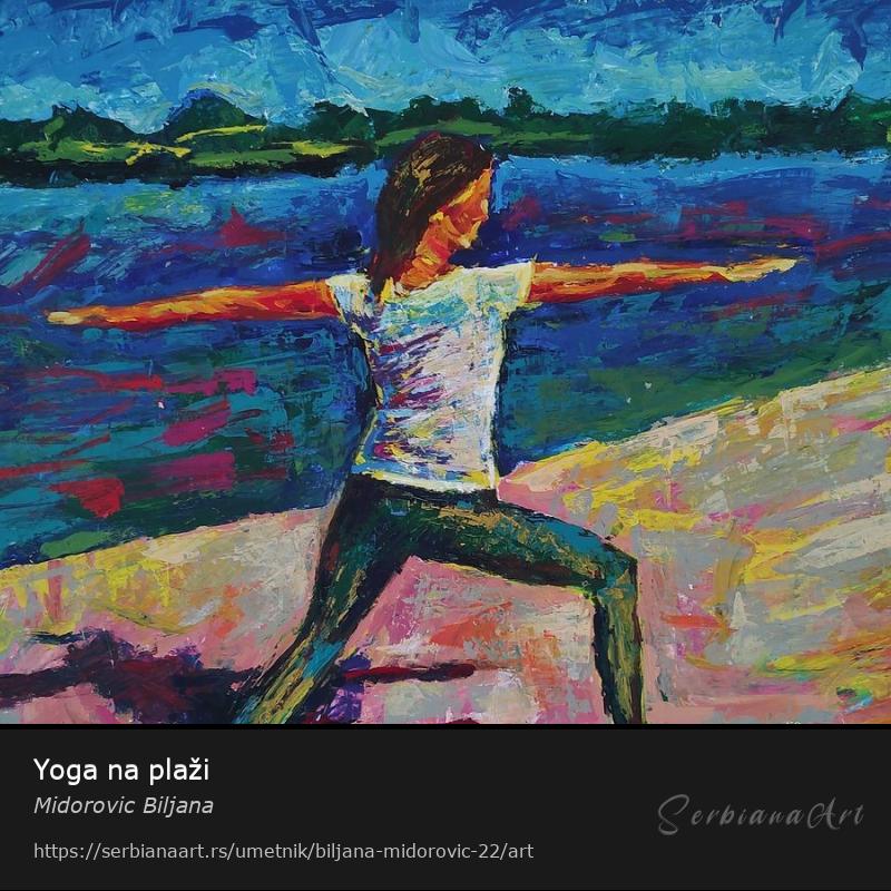 Yoga na plaži, Akrilik/Karton, Midorovic Biljana