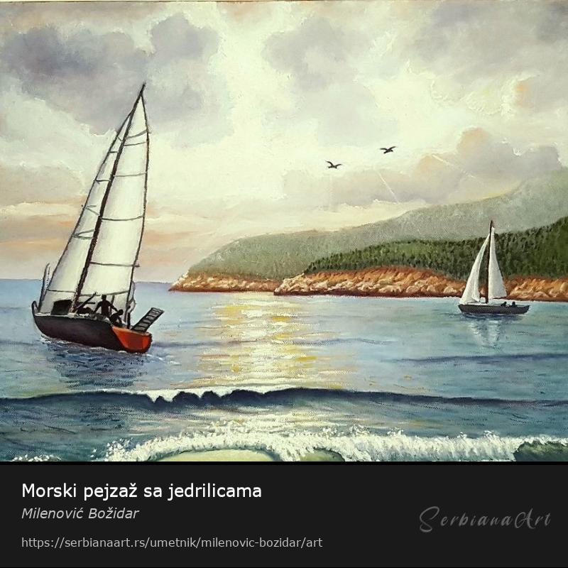 Morski pejzaž sa jedrilicama, Ulje/Platno, Milenović Božidar