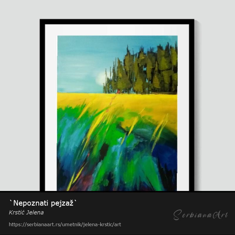 `Nepoznati pejzaž`, Ulje/Lesonit, Krstić Jelena