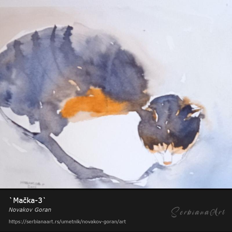 `Mačka-3`, Vodene boje/Papir, Novakov Goran
