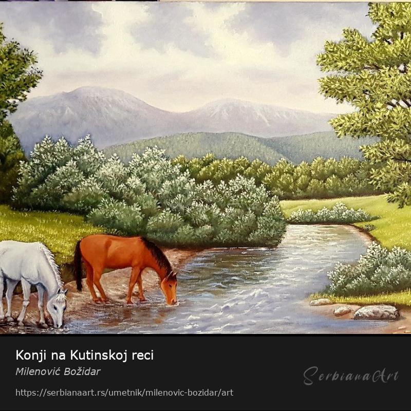 Konji na Kutinskoj reci, Ulje/Platno, Milenović Božidar