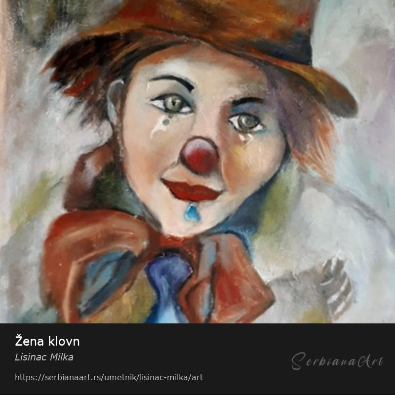 Žena klovn, Ulje/Karton, Lisinac Milka