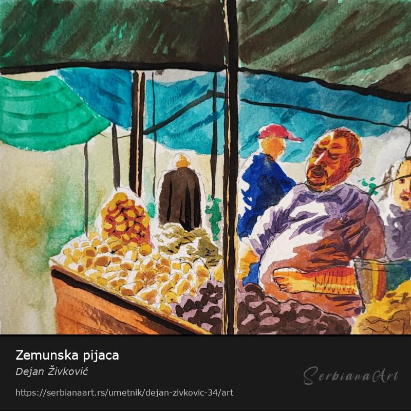 Zemunska pijaca, Tempera/Papir, Dejan Živković