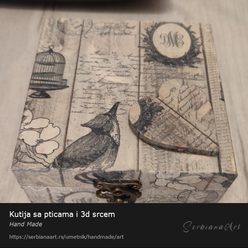 Kutija sa pticama i 3d srcem, Kreativna rukotvorina/Drvo, Hand Made