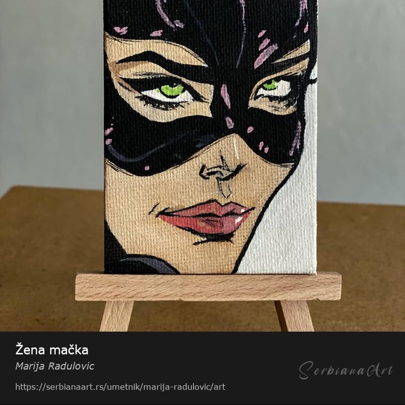 Žena mačka, Tempera/Platno, Marija Radulovic