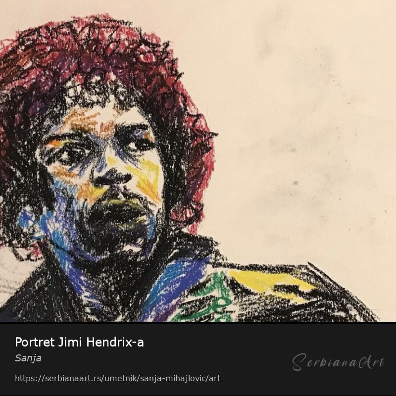 Portret Jimi Hendrix-a, Pastel/Karton, Sanja