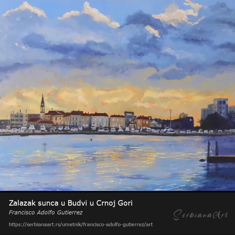 Zalazak sunca u Budvi u Crnoj Gori, Akrilik/Platno, Francisco Adolfo Gutierrez