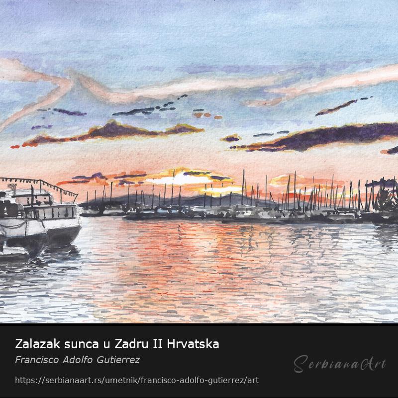Zalazak sunca u Zadru II Hrvatska, Vodene boje/Papir, Francisco Adolfo Gutierrez