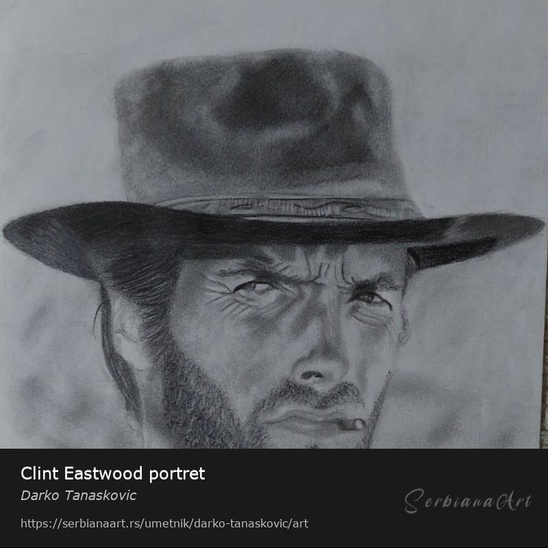 Clint Eastwood portret, Olovka/Papir, Darko Tanaskovic