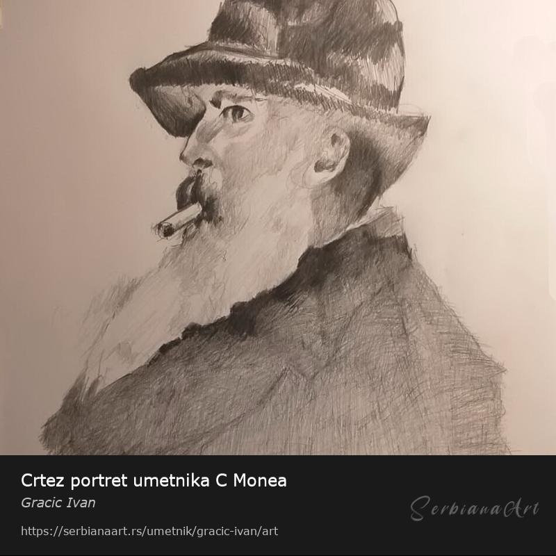 Crtez portret umetnika C Monea, Olovka/Papir, Gracic Ivan