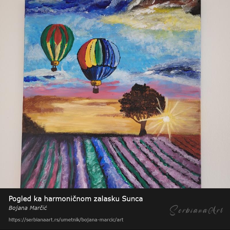 Pogled ka harmoničnom zalasku Sunca, Akrilik/Platno, Bojana Marčić