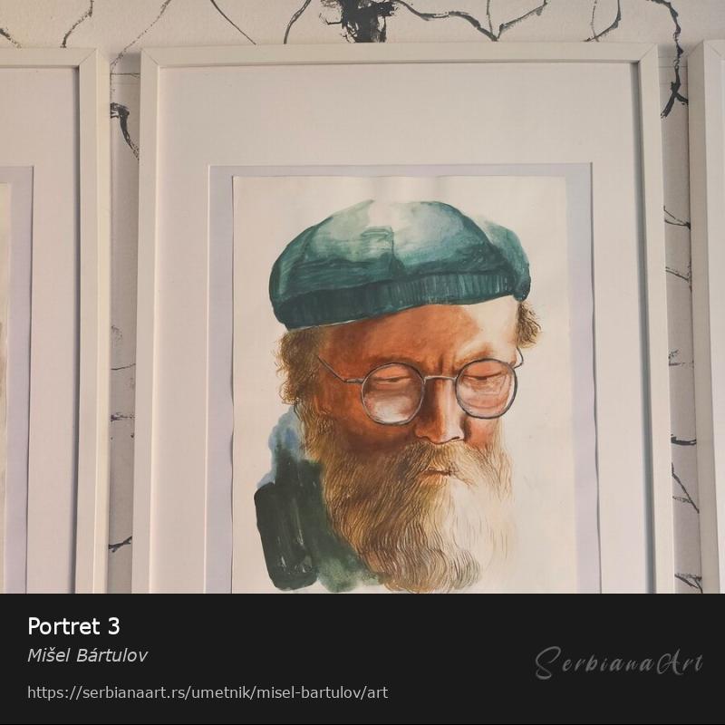 Portret 3, Vodene boje/Papir, Mišel Bártulov