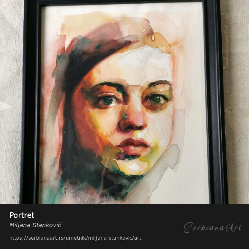Portret, Vodene boje/Papir, Miljana Stanković