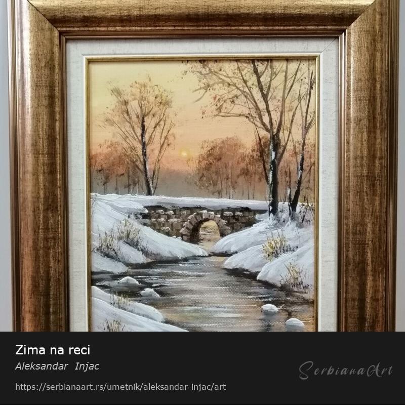 Zima na reci, Ulje/Platno, Aleksandar  Injac
