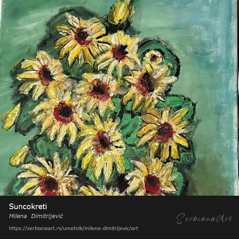 Suncokreti, Akrilik/Platno, Milena  Dimitrijević