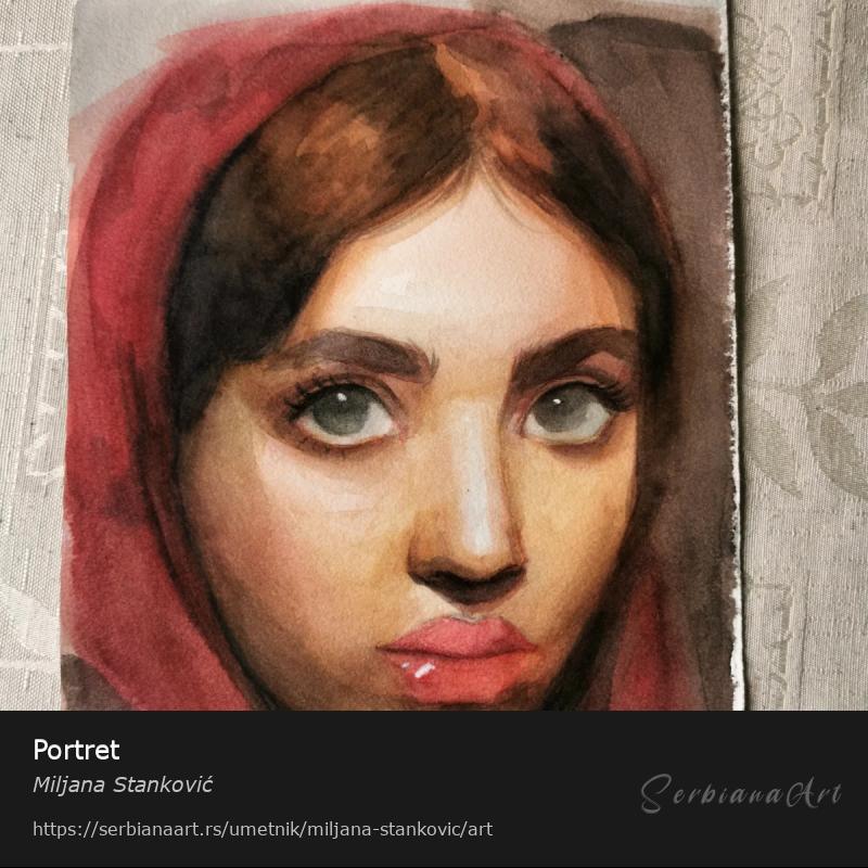 Portret, Vodene boje/Papir, Miljana Stanković