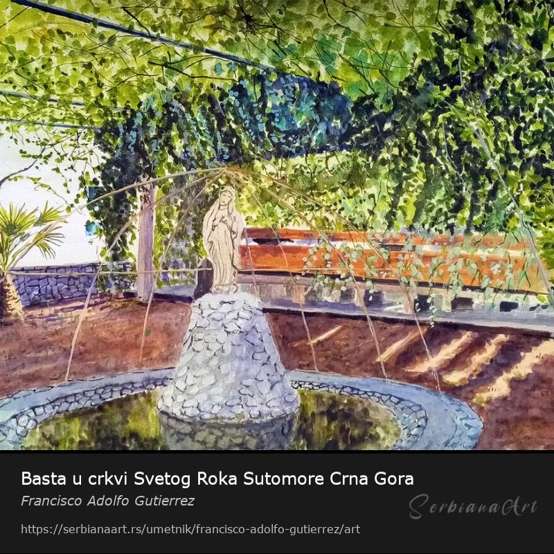 Basta u crkvi Svetog Roka Sutomore Crna Gora, Vodene boje/Papir, Francisco Adolfo Gutierrez