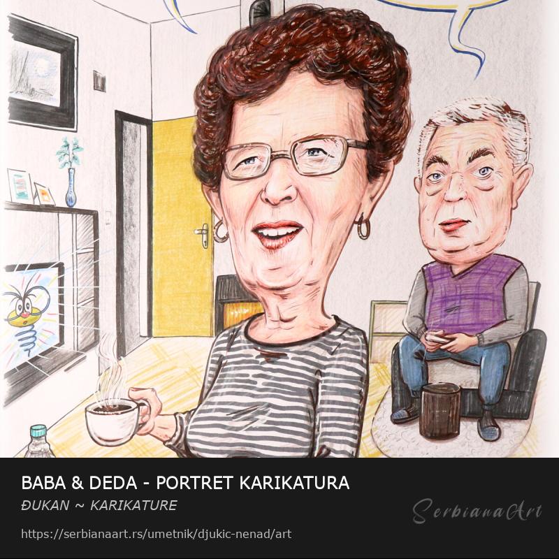 BABA & DEDA - PORTRET KARIKATURA, Kombinovano/Papir, ĐUKAN ~ KARIKATURE