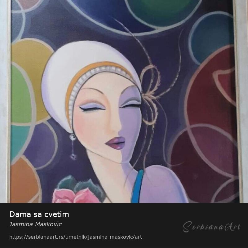 Dama sa cvetim, Akrilik/Platno, Jasmina Maskovic