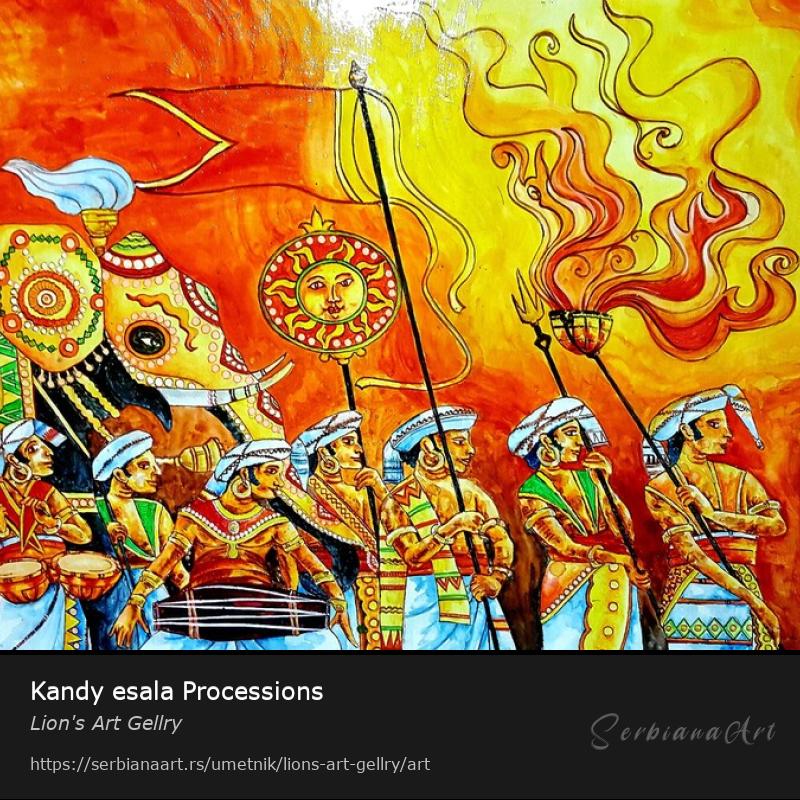 Kandy esala Processions, Akrilik/Platno, Lion's Art Gellry