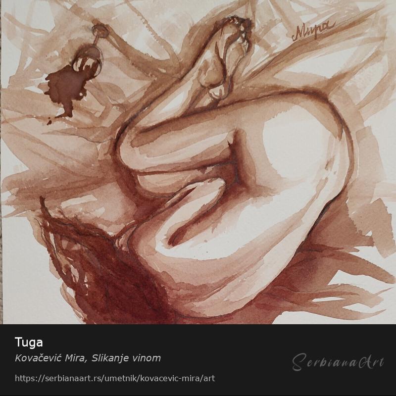 Tuga, Vodene boje/Papir, Kovačević Mira, Slikanje vinom