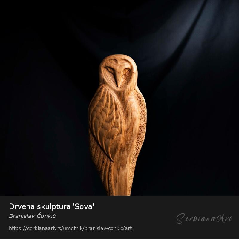 Drvena skulptura 'Sova', Skulptura/Drvo, Branislav Čonkić