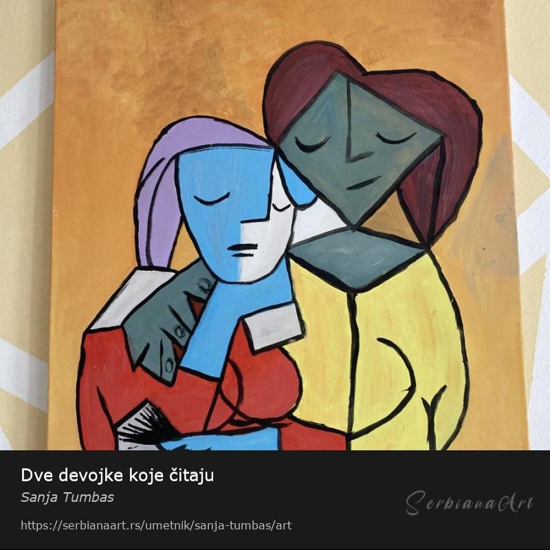 Dve devojke koje čitaju, Akrilik/Platno, Sanja Tumbas