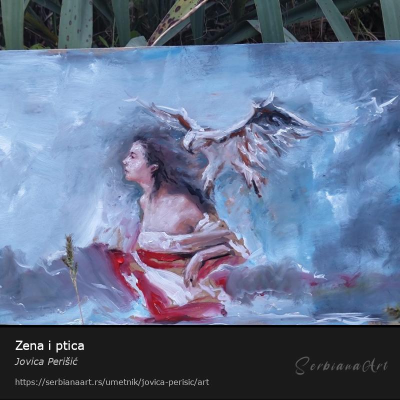 Zena i ptica, Ulje/Šperploča, Jovica Perišić