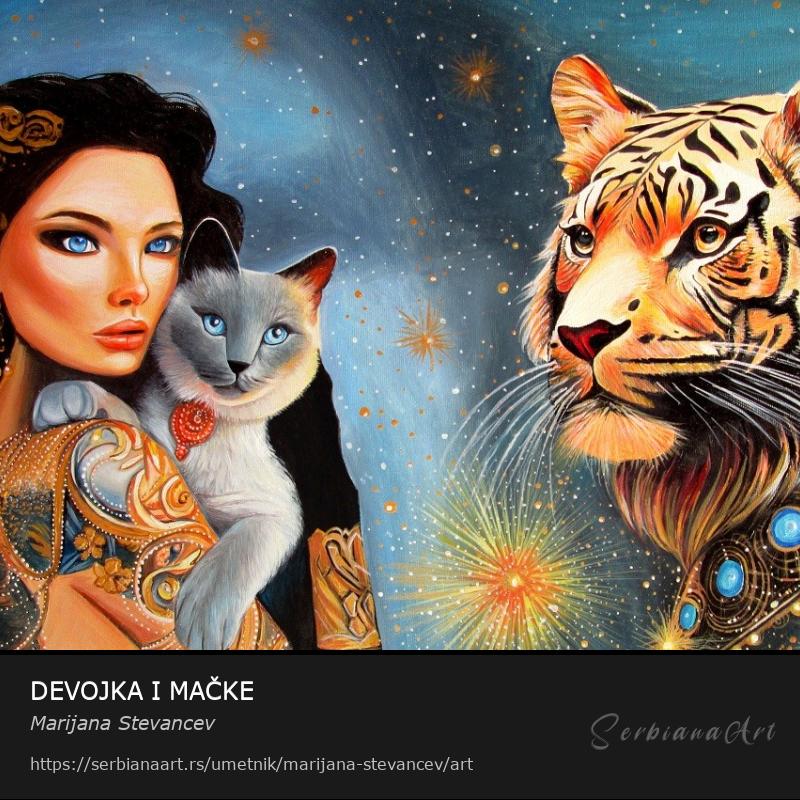 DEVOJKA I MAČKE, Ulje/Platno, Marijana Stevancev