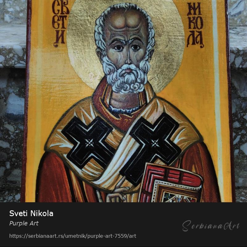 Sveti Nikola, Jajčana tempera/Platno, Purple Art