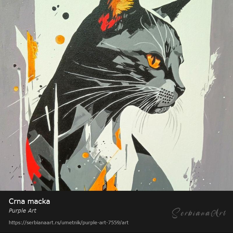 Crna macka, Akrilik/Platno, Purple Art