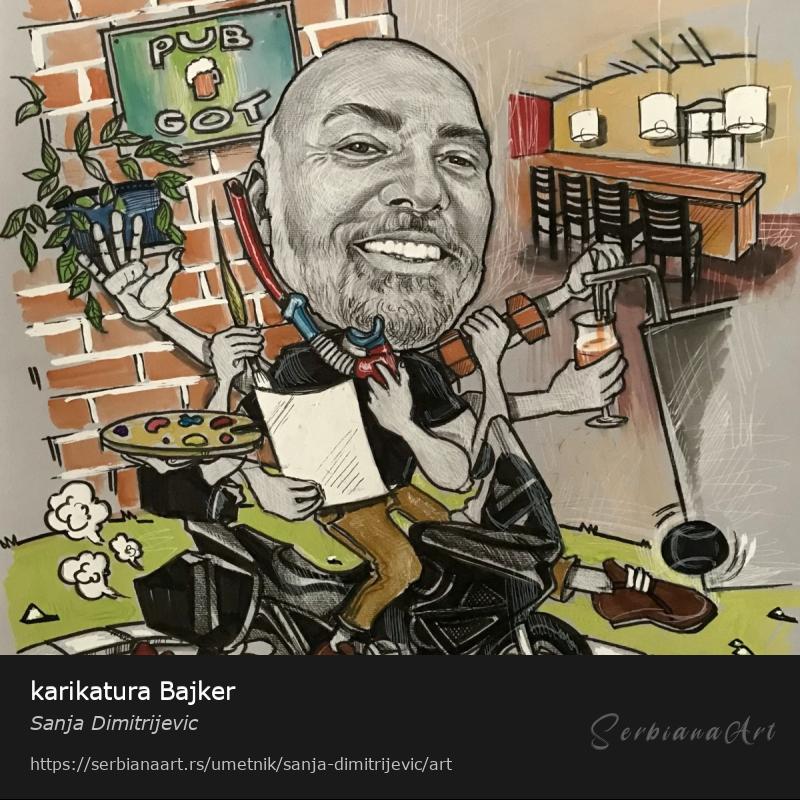 karikatura Bajker, Kombinovano/Papir, Sanja Dimitrijevic