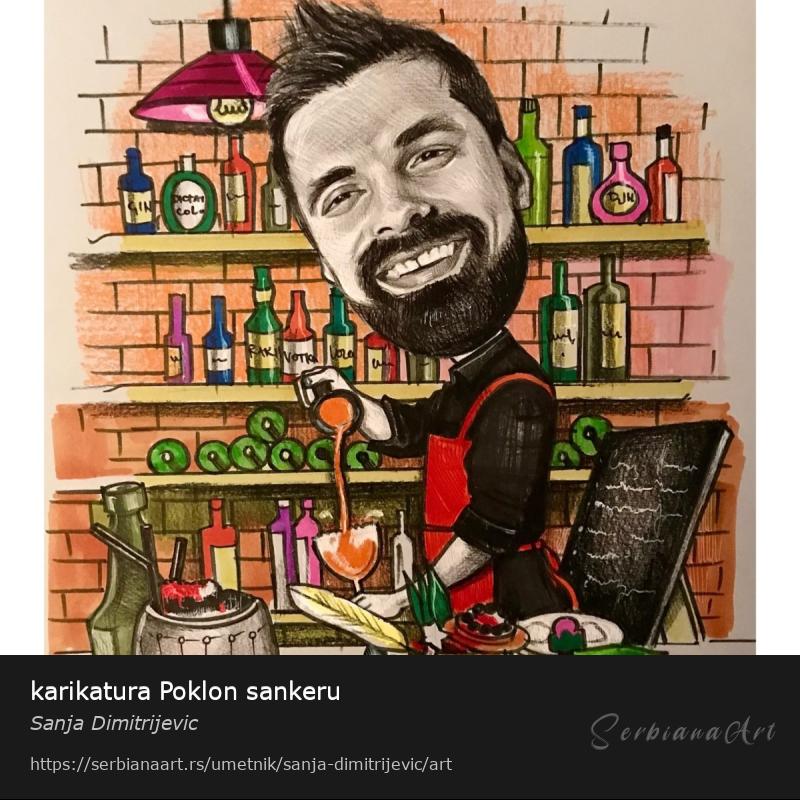 karikatura Poklon sankeru, Kombinovano/Papir, Sanja Dimitrijevic