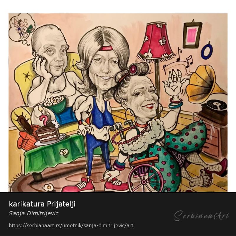 karikatura Prijatelji, Kombinovano/Papir, Sanja Dimitrijevic