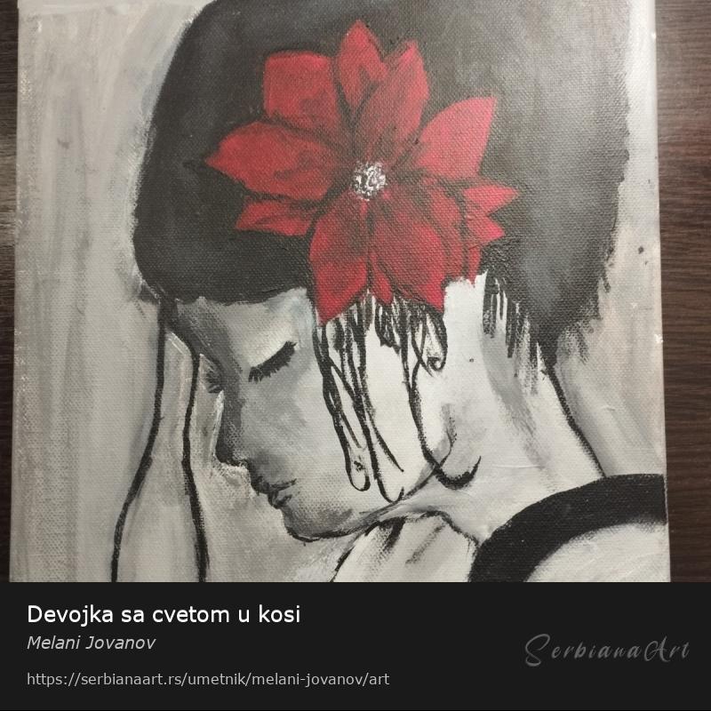 Devojka sa cvetom u kosi, Akrilik/Platno, Melani Jovanov