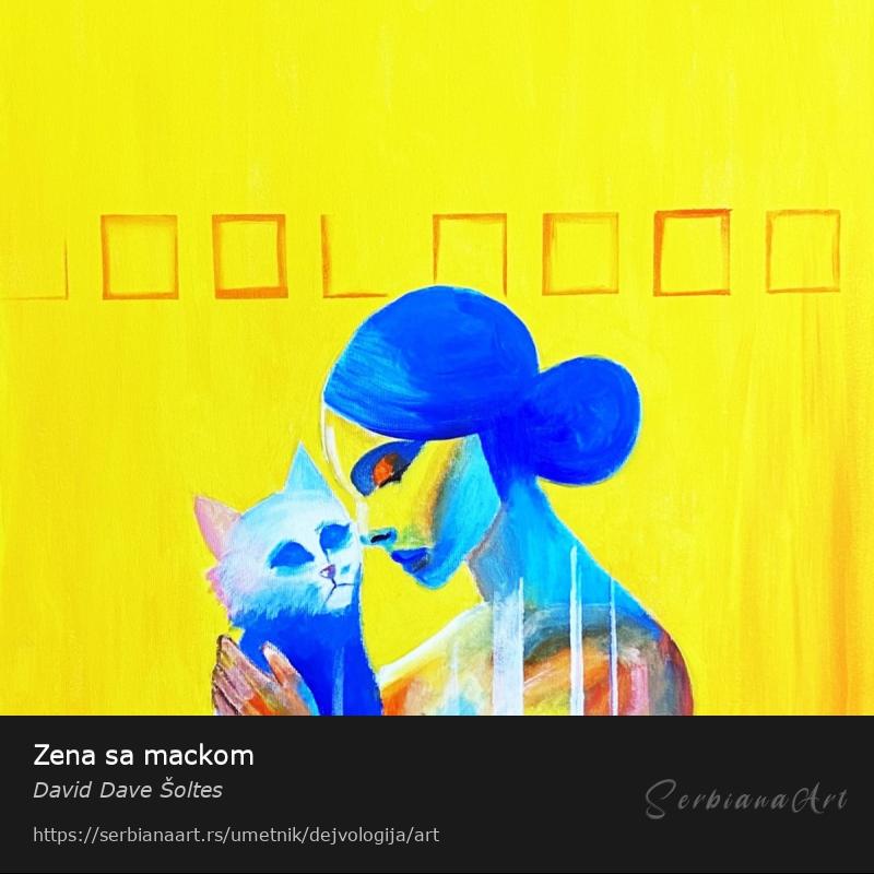 Zena sa mackom, Akrilik/Platno, David Dave Šoltes