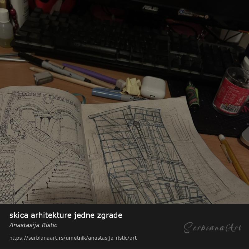 skica arhitekture jedne zgrade, Olovka/Papir, Anastasija Ristic
