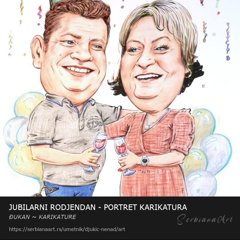 JUBILARNI RODJENDAN - PORTRET KARIKATURA, Kombinovano/Papir, ĐUKAN ~ KARIKATURE