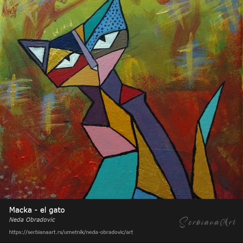 Macka - el gato, Akrilik/Platno, Neda Obradovic