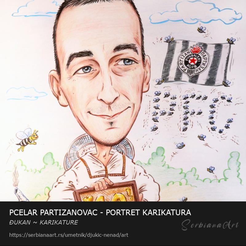 PCELAR PARTIZANOVAC - PORTRET KARIKATURA, Kombinovano/Papir, ĐUKAN ~ KARIKATURE