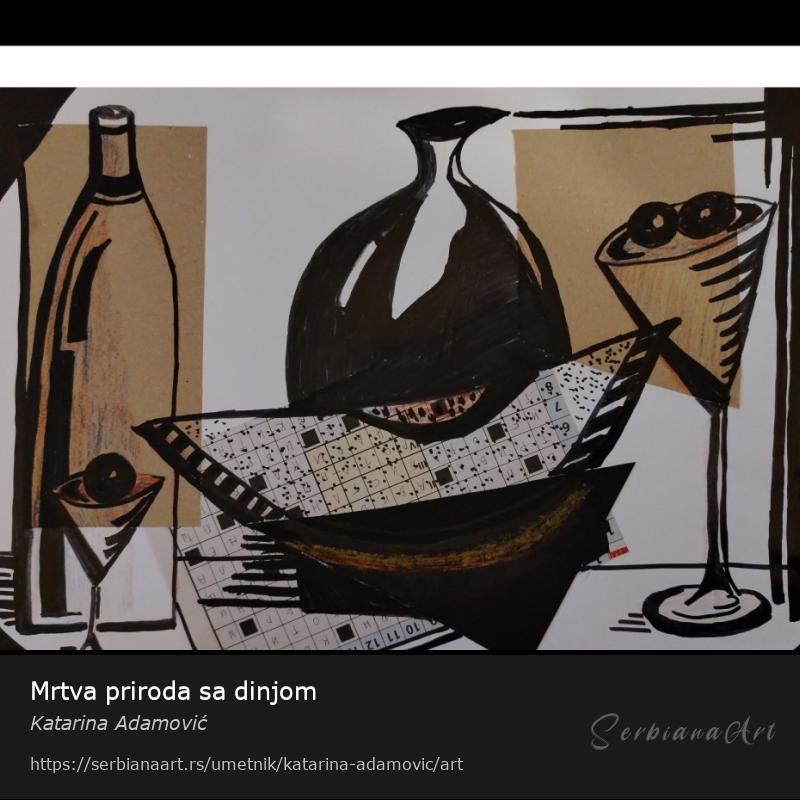 Mrtva priroda sa dinjom, Kombinovano/Papir, Katarina Adamović